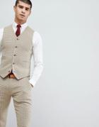 Asos Design Wedding Super Skinny Vest In Neutral Houndstooth - Beige