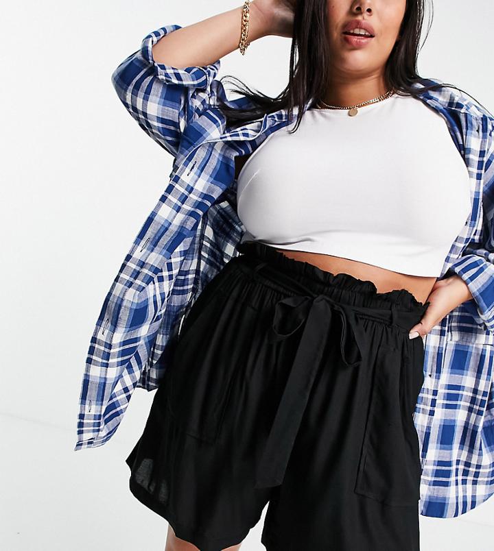 Yours Exclusive Tie Waist Flippy Shorts In Black