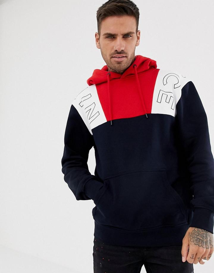 Nicce Hoodie In Navy Color Block - Navy