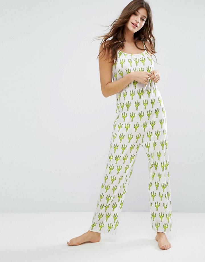 Monki Cactus Print Cami Onesie - Green