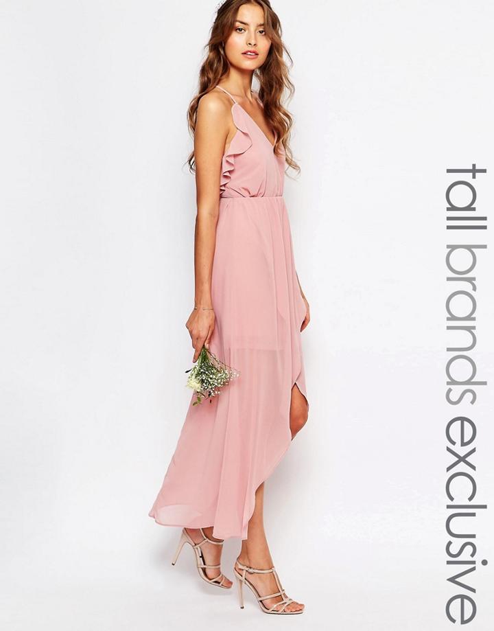 True Decadence Tall Wrap Cami Dress With Ruffles - Pink