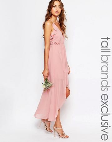 True Decadence Tall Wrap Cami Dress With Ruffles - Pink