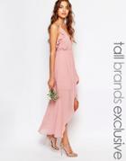 True Decadence Tall Wrap Cami Dress With Ruffles - Pink