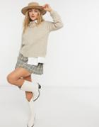 Only Sweater With Mock-neck In Beige-brown