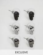 Designb London Skull Stud Earrings In 3 Pack Exclusive To Asos - Silver
