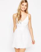 Asos Chevron Textured Pleated Cami Mini Dress - White