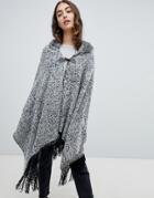 Qed London Poncho Cape With Fringe Trim - Blue