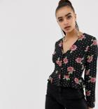 Missguided Button Through Peplum Blouse In Mixed Print - Multi