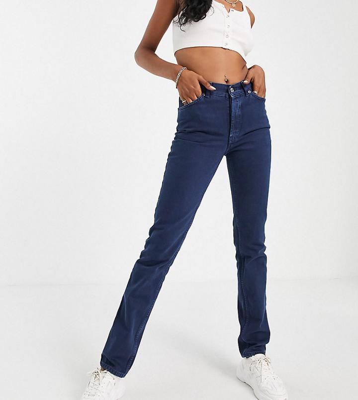 Asos Design Tall Mid Rise 90s Straight Leg Jeans In Washed Navy