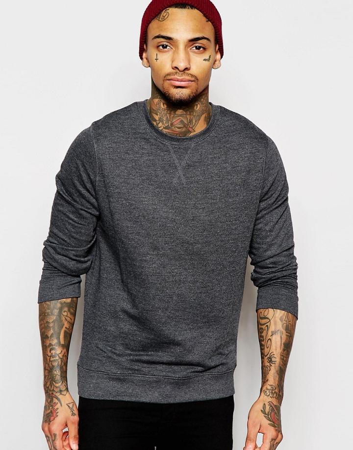 Asos Sweatshirt With Crew Neck - Charcoal Marl