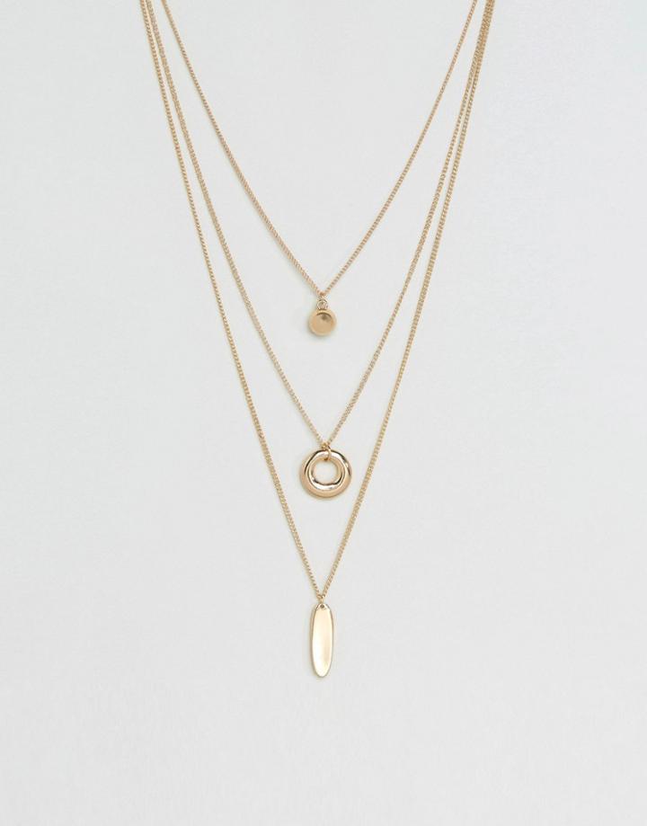 Asos Geo Shapes Multirow Necklace - Gold