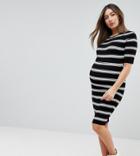 New Look Maternity Knitted Stripe Midi Dress - Black