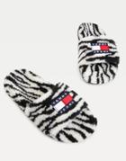 Tommy Jeans Fluffy Slides In Zebra Print-white