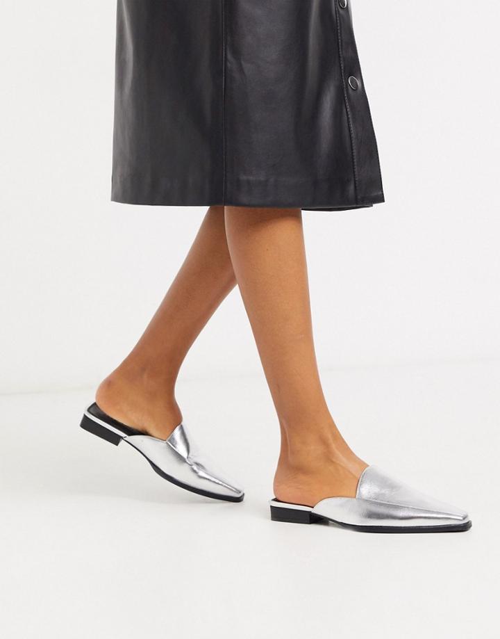 Asos Design Maximus Flat Mules In Silver