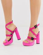 London Rebel Circular Platform Multi Strap Sandals In Pink - Pink