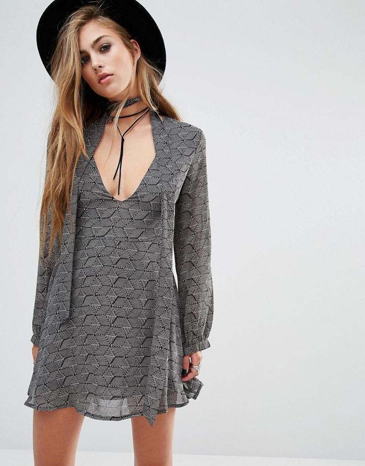 Lira Boho Dress With Tie Neck Detail - Black
