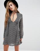 Lira Boho Dress With Tie Neck Detail - Black