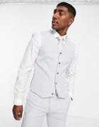 Asos Design Wedding Skinny Suit Vest In Linen Mix In Micro Texture In Pastel Blue