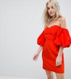 Miss Selfridge Petite Bardot Puff Sleeve Dress - Red