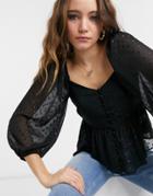 New Look Button Front Textured Blouse In Black