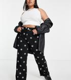 Neon Rose Plus Relaxed Straight Leg Jeans In Celestial Embroidery-black