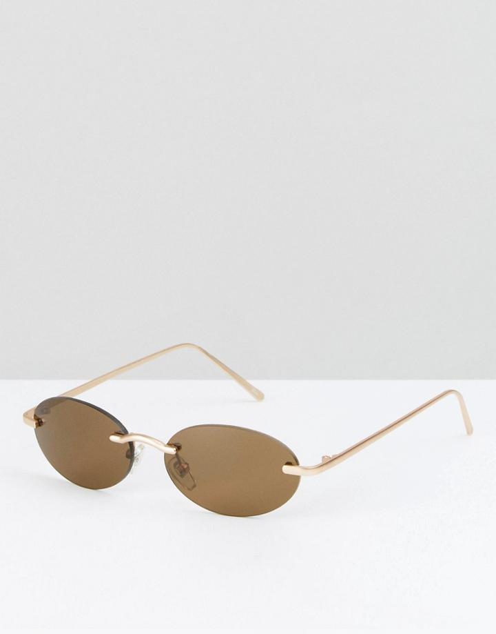 Reclaimed Vintage Inspired Round Rimless Sunglasses In Brown - Gold