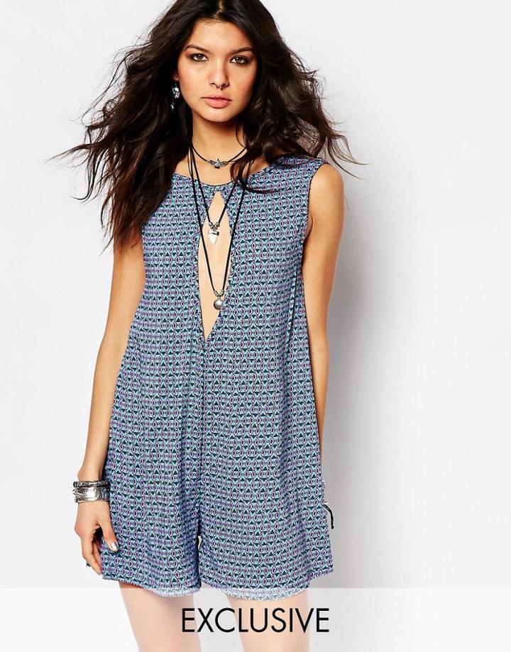Milk It Vintage Romper With Deep V Back And Cut Out Front In Paisley -