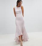 Tfnc Tall Wedding Bow Back Maxi Dress With High Low Hem - Brown