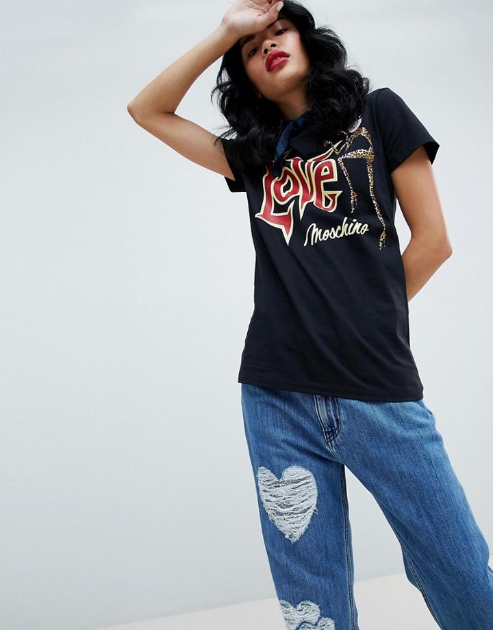 Love Moschino Catz Print T-shirt - Black