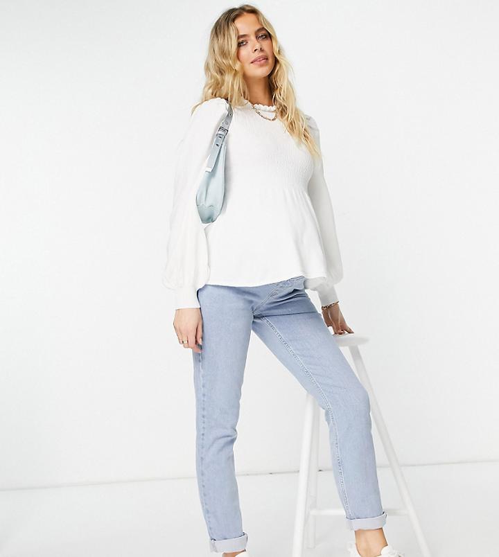 Asos Design Maternity Frill Neck Sweater With Shirred Bodysuit In White