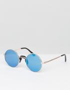 Jeeper Peepers Round Sunglasses With Blue Lens - Gold