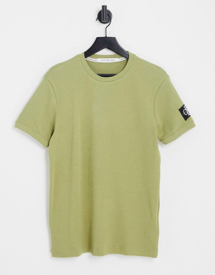Calvin Klein Jeans Monogram Badge Waffle T-shirt In Sage-green