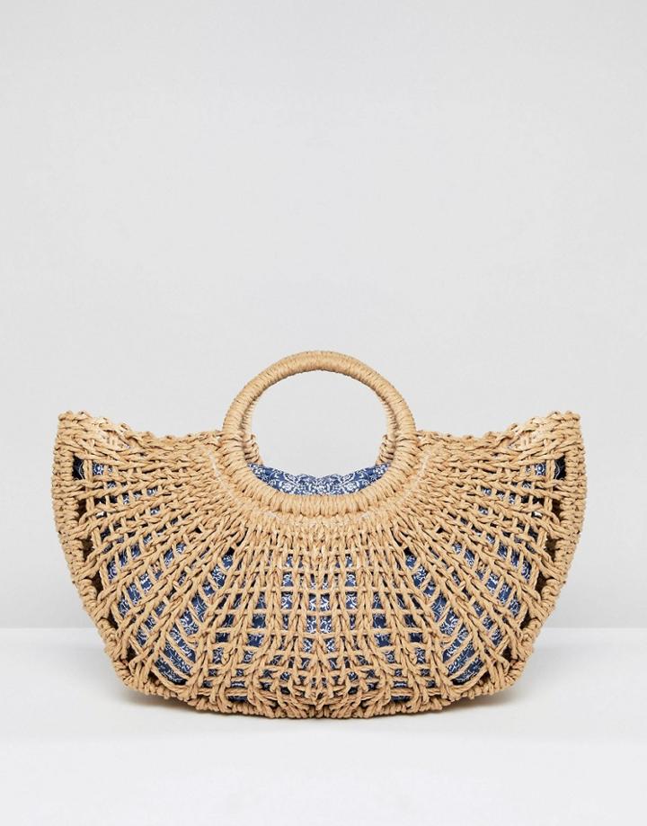 Vincent Pradier Circular Structured Handle Straw Beach Bag - Multi