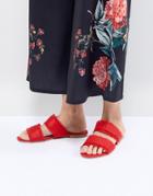 Pieces Two Part Mule With Fringing - Red