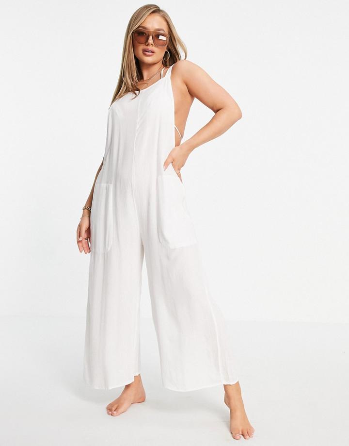 Rvca Easy Street Oversized Jumpsuit In White