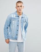Brave Soul Destroyed Ripped Light Wash Denim Jacket - Blue