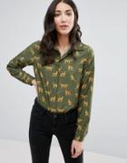 Brave Soul Leopard Print Blouse - Green