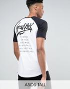 Asos Tall Longline T-shirt With New York Back Print And Contrast Raglan - White