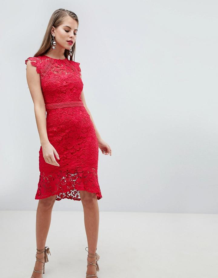 Lipsy Lace Flippy Hem Midi Dress - Pink