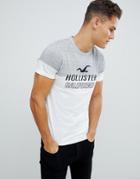 Hollister Tech Retro Logo Blocking T-shirt In White/gray Marl - Gray