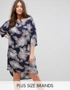 Junarose 3/4 Sleeve Floral Print Dress - Navy