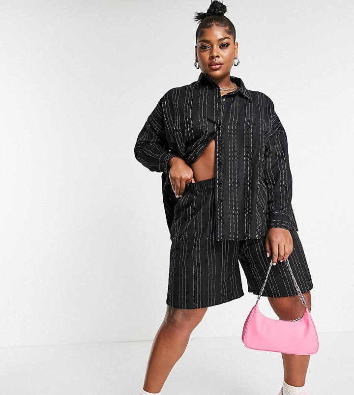 Native Youth Plus The Perfect Oversized Shirt In Poplin With Contrast Stitch - Part Of A Set-black