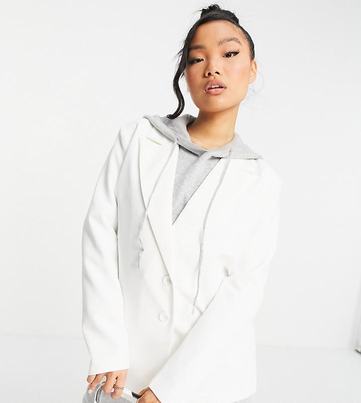 Urban Threads Petite Double Breasted Blazer In White