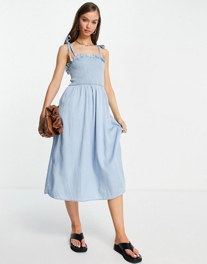 Vila Shirred Cami Midi Dress In Chambray-multi