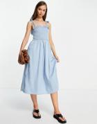 Vila Shirred Cami Midi Dress In Chambray-multi
