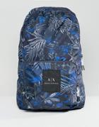 Armani Exchange Nylon Palm Print Backpack In Blue - Blue