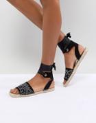 Boohoo Studded Square Toe Espadrille - Black