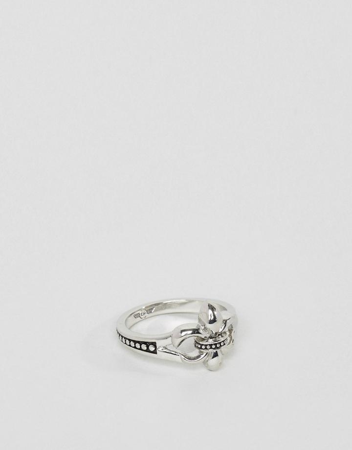 Rebel Heritage Fleur De Lys Ring In Mixed Metal - Silver