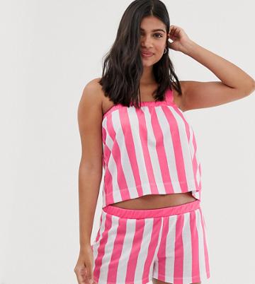 Hey Peachy Stripe Cami Pyjama Set In Pink - Pink