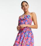 Asyou Frill Edge Plunge Ruched Mini Dress In Floral Print-multi